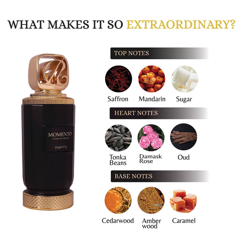 Riiffs Momento Extrait De Parfum packaging close-up highlights premium quality