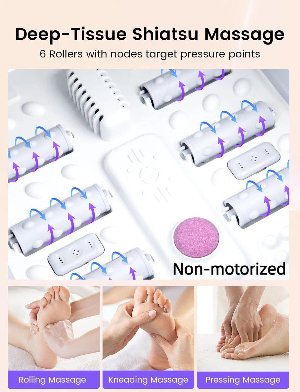 RIKE foot spa with 6 shiatsu rollers for targeted acupressure.