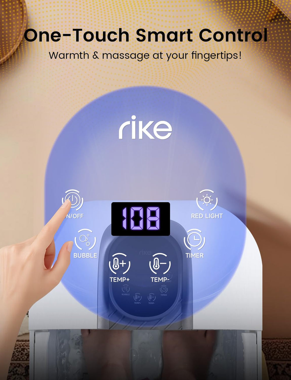 RIKE foot spa intelligent touchscreen enables precise temperature and timer control.