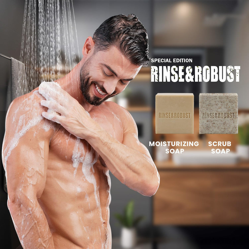 Rinse & Robust gift-set hand-painted design close-up, ideal masculine gift