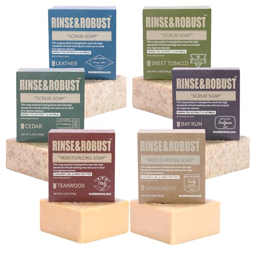Rinse and Robust leather bar soap close-up for a masculine cleanse and scent.