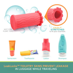 Cierre impermeable Rinseroo para botellas de higiene, ideal para transportar sin preocupaciones.