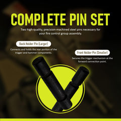 Riot Balls precision trigger pin set close-up shows hardened steel and corrosion-resistant finish