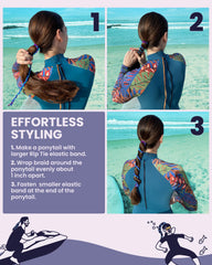 Rip Tie tropical regular 24in hair tie shown in an everyday low ponytail with gentle grip.