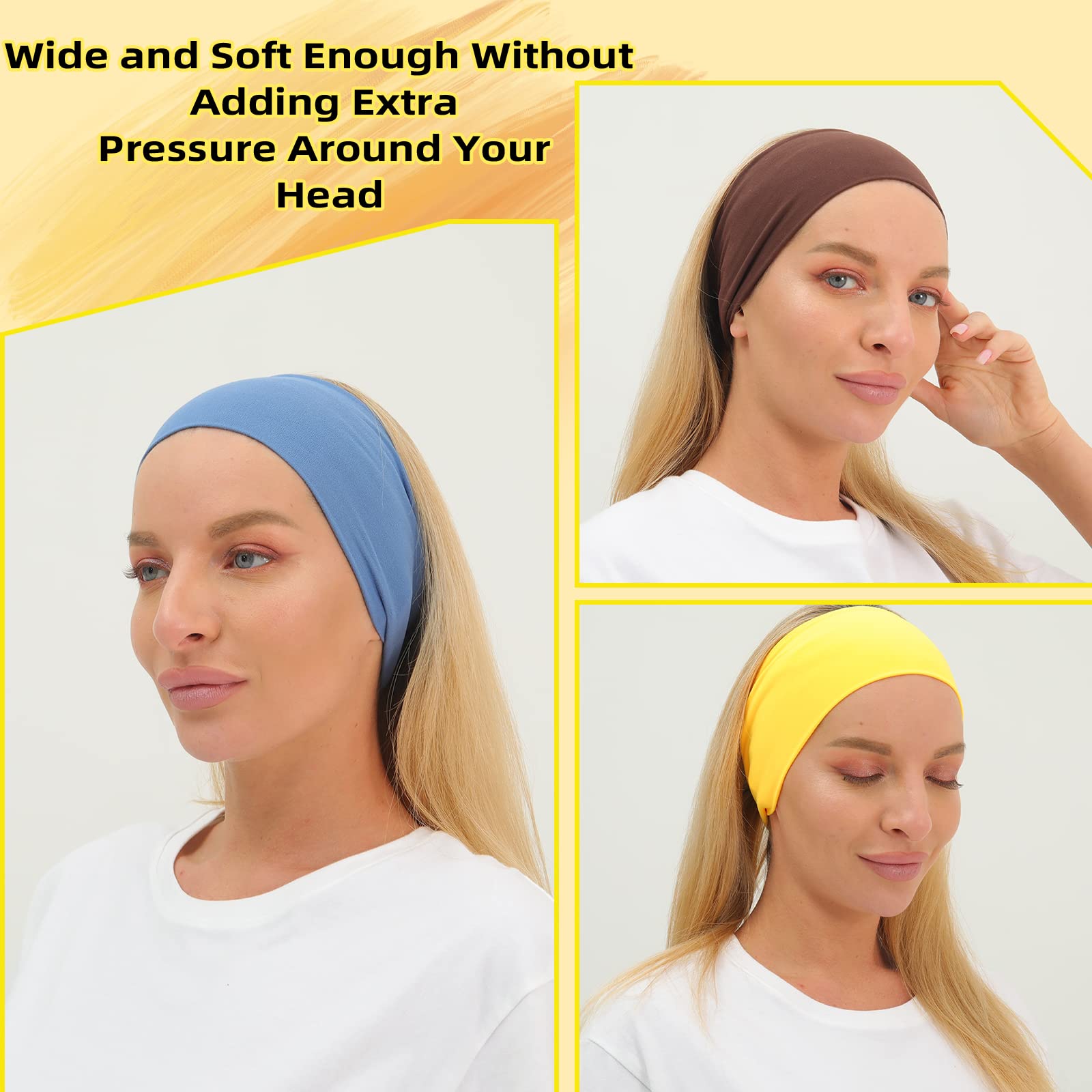 RITOPER women's headbands wide fit on head demonstrating secure hold during workouts.