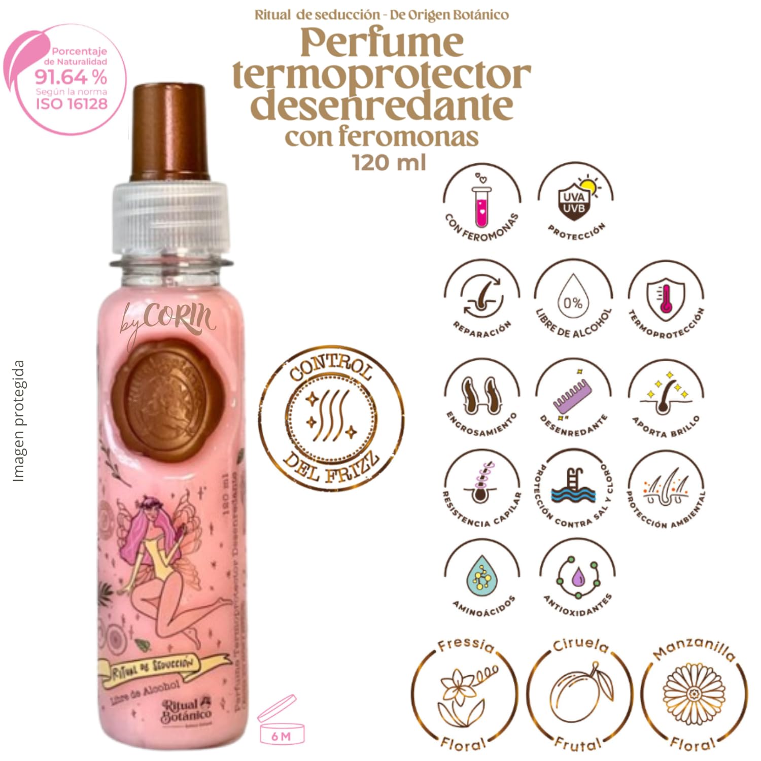 Ritual Botanico hair perfume temptation blue bottle dispense shows quick detangling and frizz control for humid days