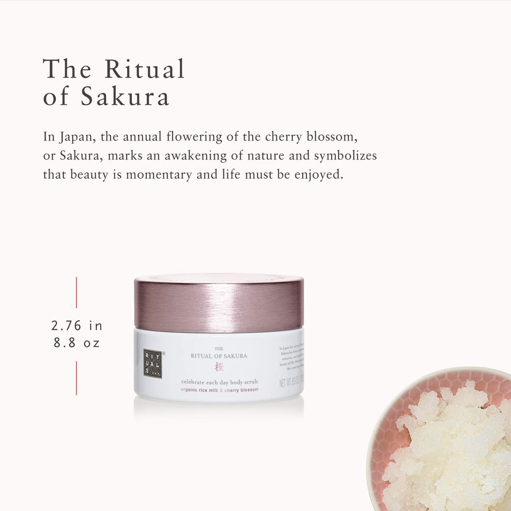 RITUALS Ritual of Sakura Body Scrub applying on damp skin for refreshed feel