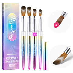 RIYUEXING 4pcs acrylic nail brush set closeup shows oval handle for precise acrylic application.