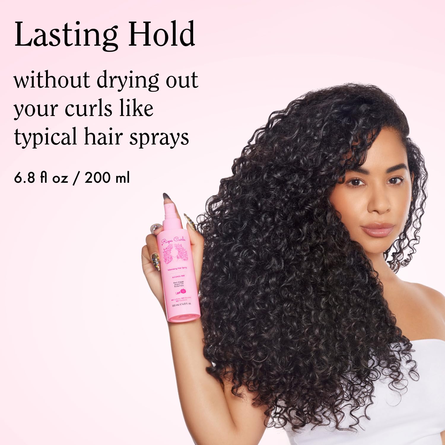 Rizos Curls alcohol-free curl spray mist application demonstrates quick refresh and bounce.