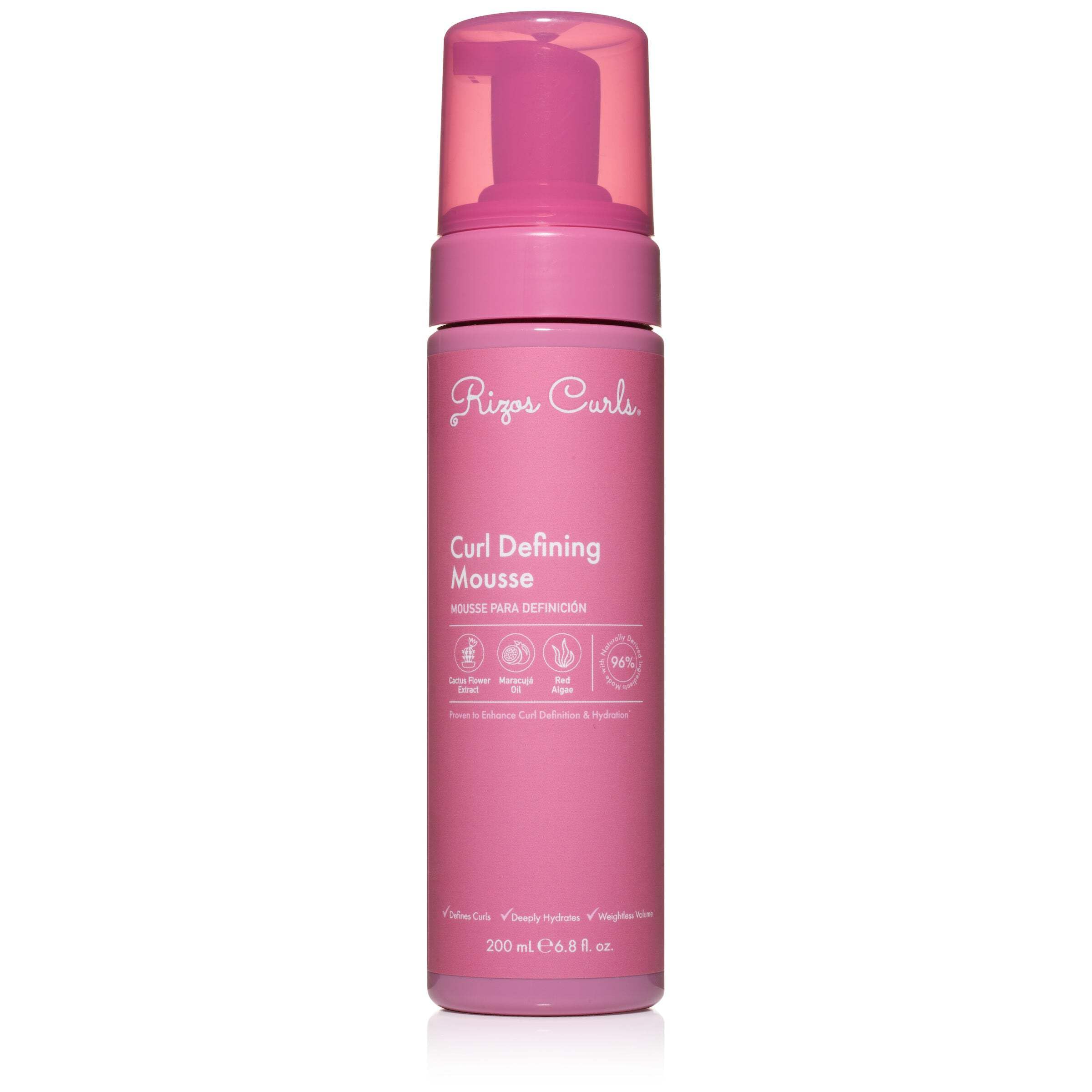 Rizos Curls Curl Defining Mousse bottle front with lightweight hold for voluminous curls