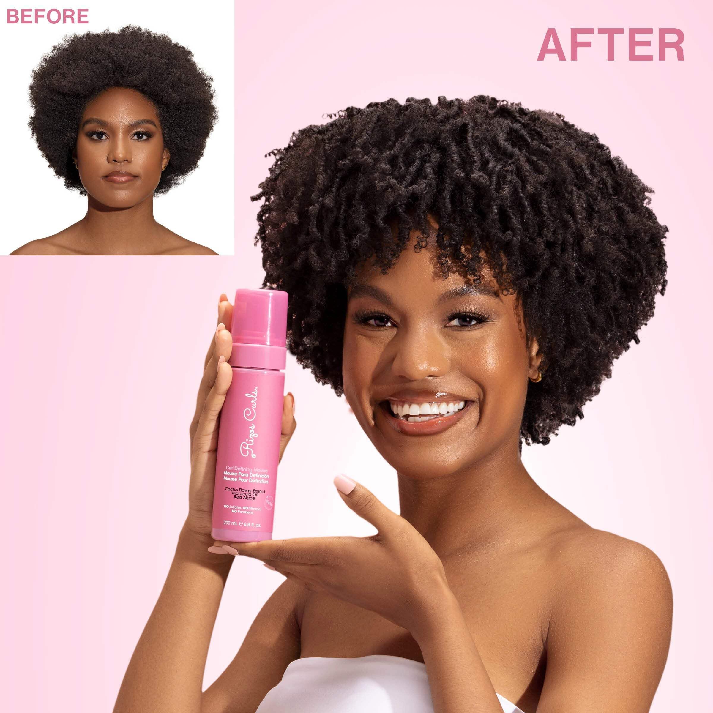 Rizos Curls Curl Defining Mousse foam in hand demonstrates easy distribution