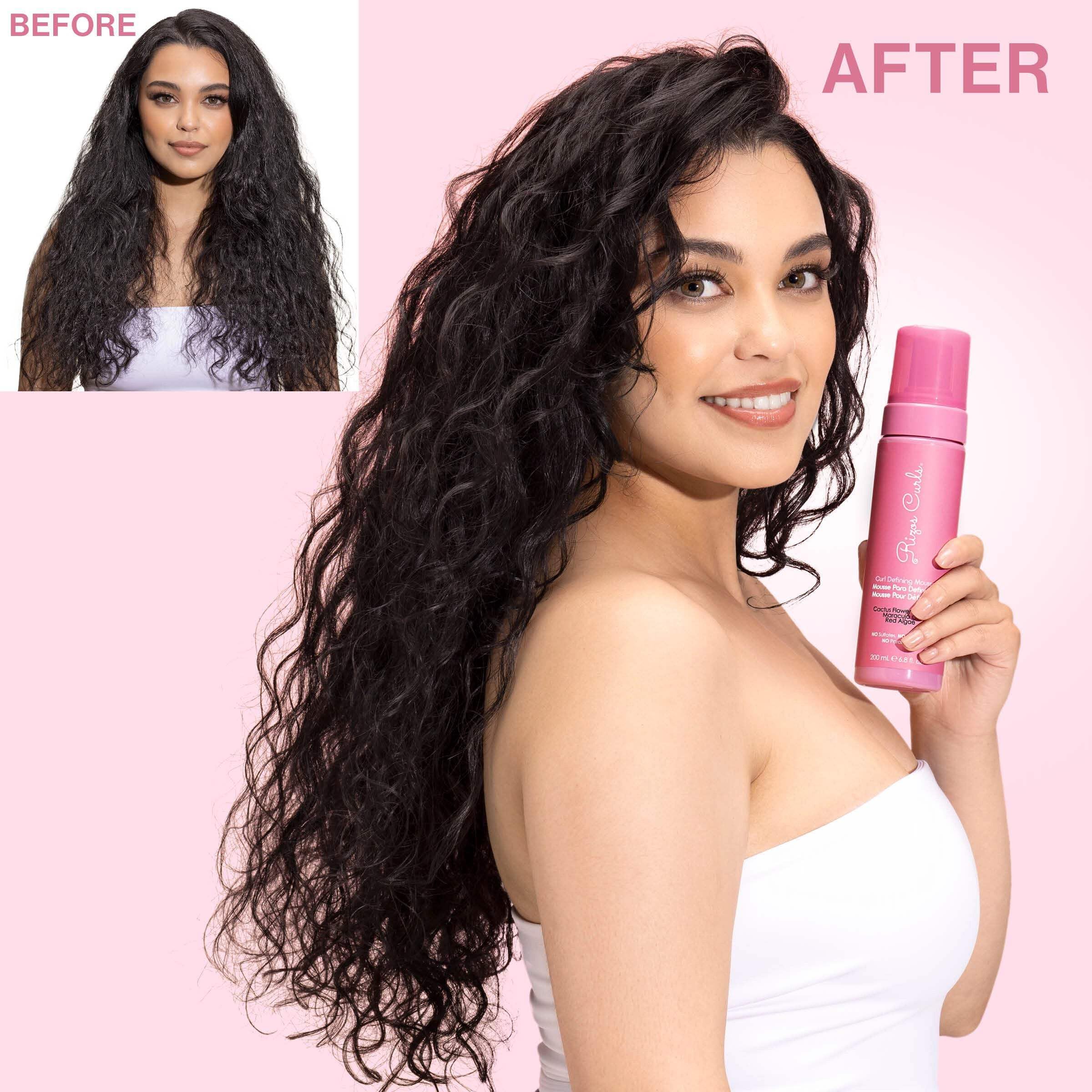 Rizos Curls Curl Defining Mousse on coils shows defined texture with soft bounce