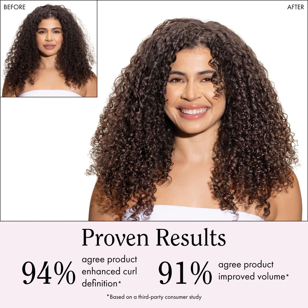 Rizos Curls frizz-control shine finish demonstrates smooth, non-crunchy curls.