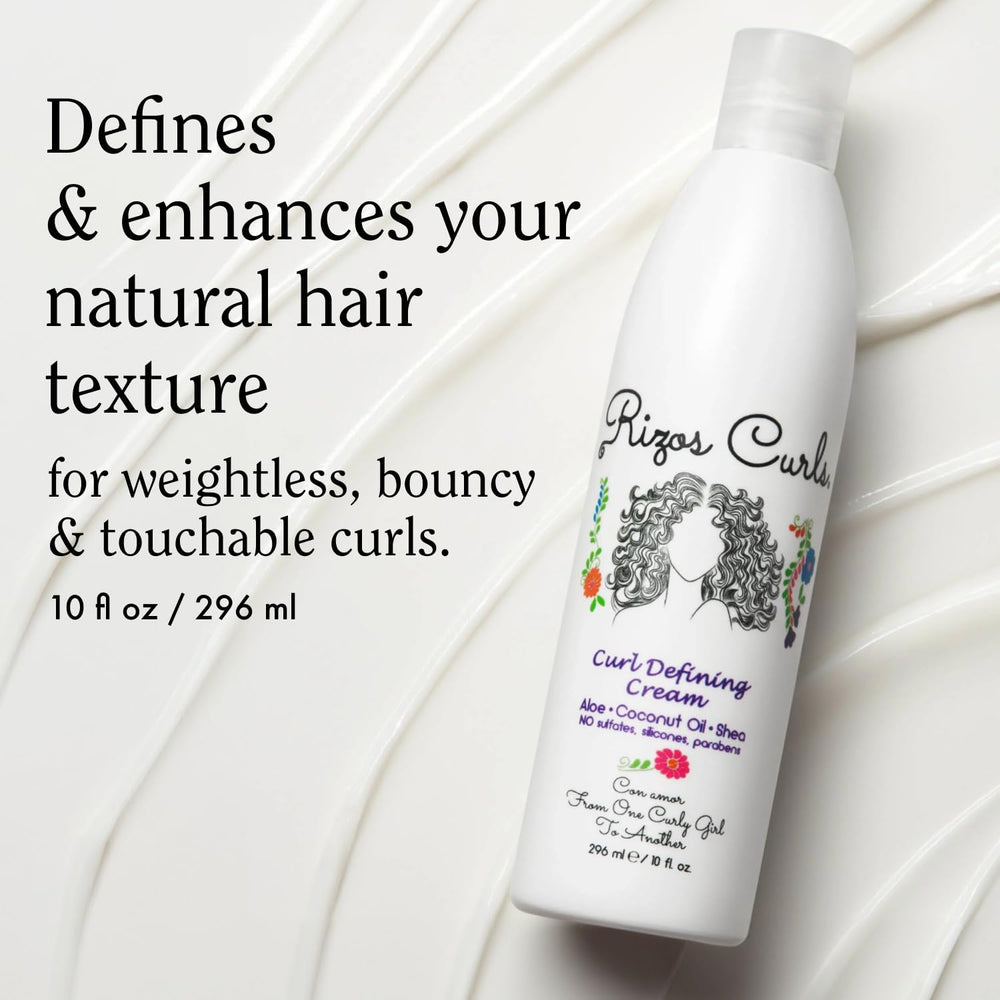 Rizos Curls ingredients label highlights aloe, shea, and coconut for deep conditioning.