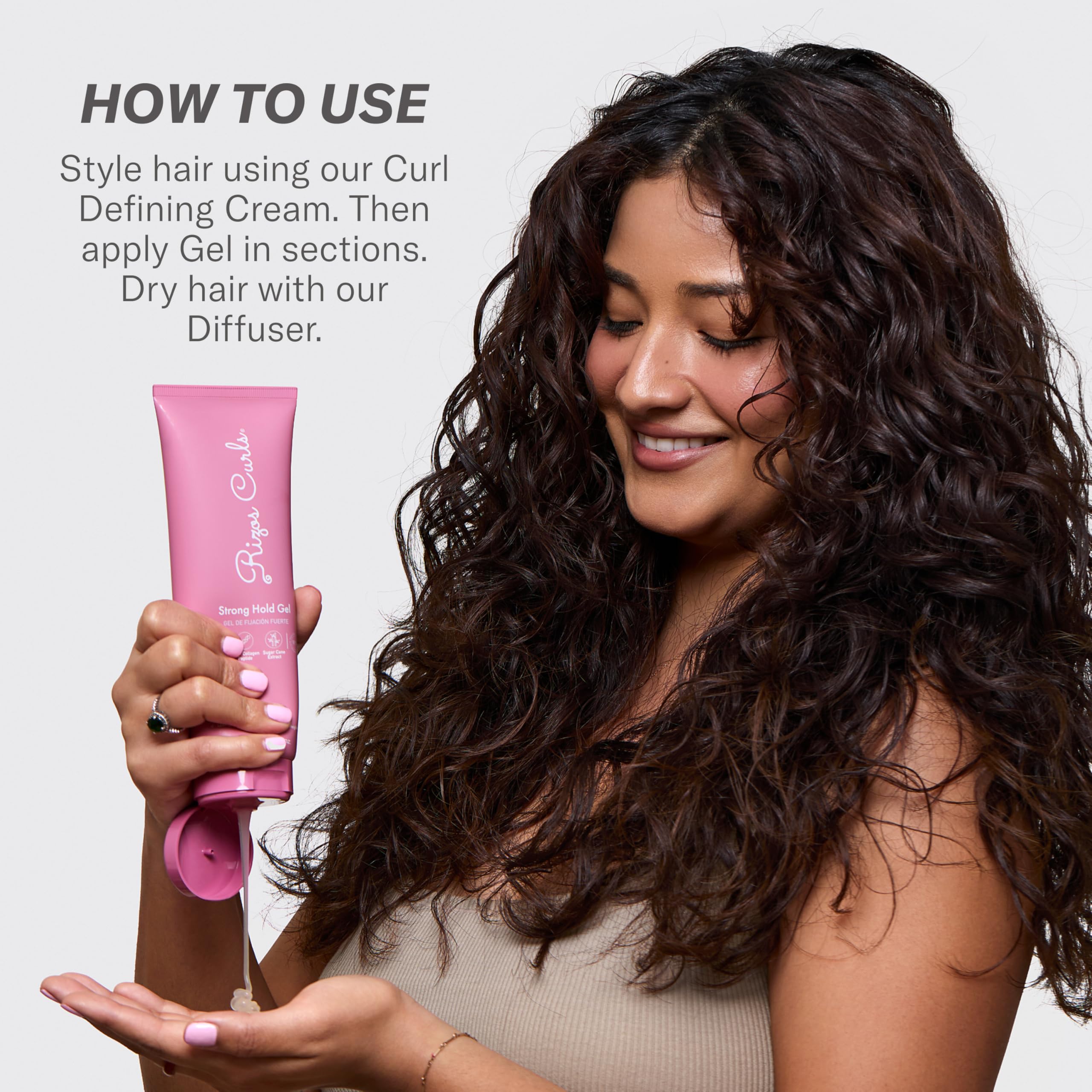 Rizos Curls Strong Hold Gel 8oz-packaging indicates durable, travel-friendly size.