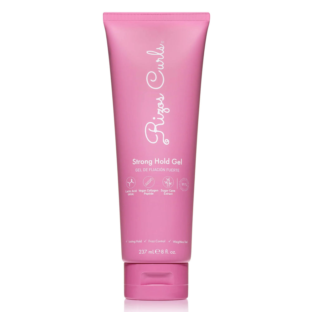 Rizos Curls Strong Hold Gel bottle-front shows weightless hold for curls.