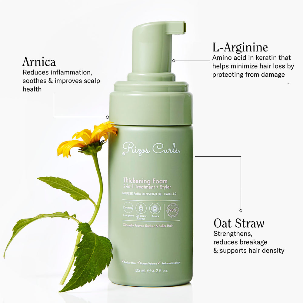 Rizos Curls Thickening Foam is applied to roots to boost volume naturally.