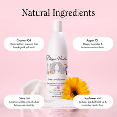 Rizos Curls ingredients scene highlighting olive and coconut oils for deep moisture