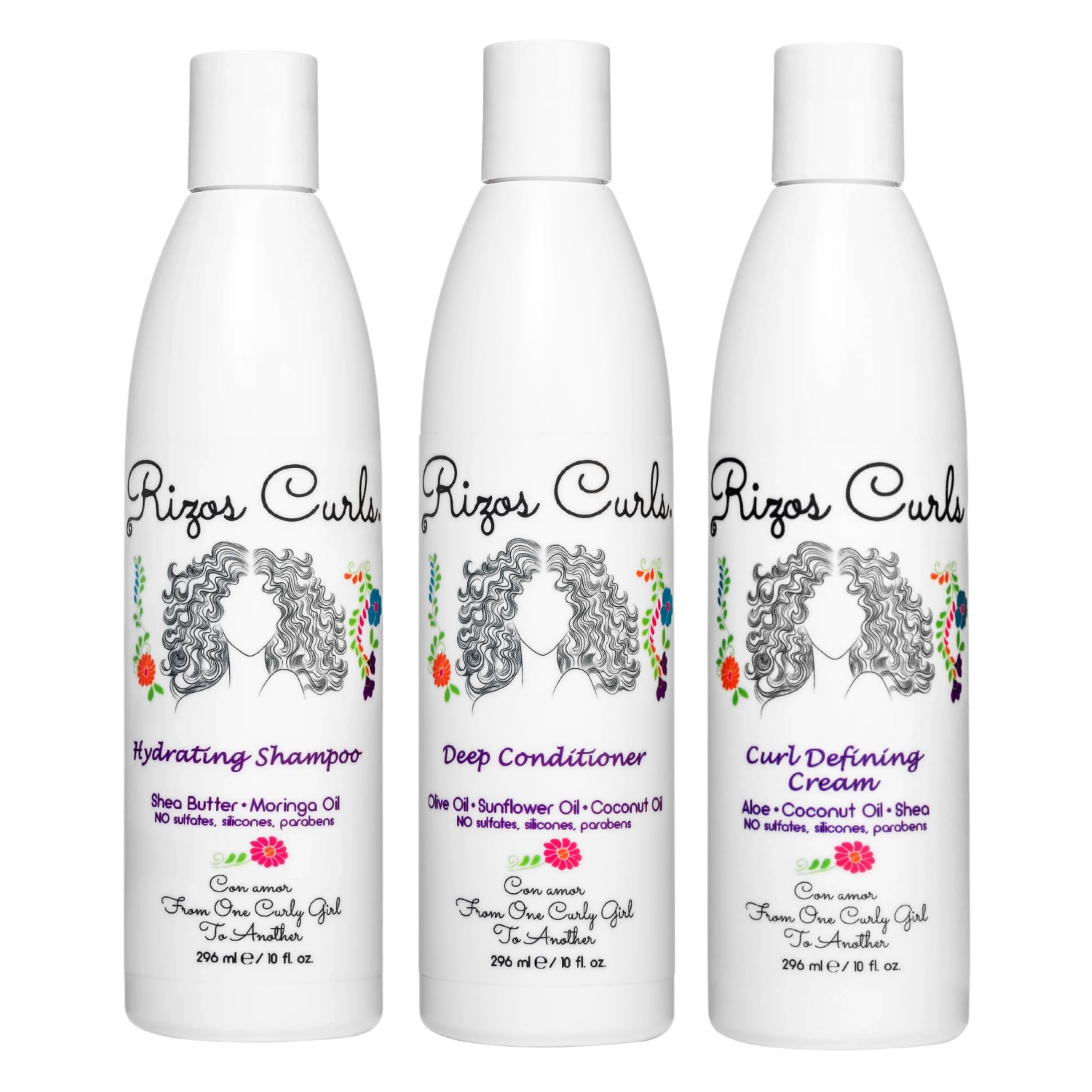 Rizos Curls trio bundle shampoo bottle for hydrated curls and clean wash