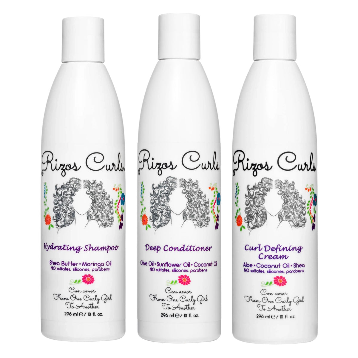 Rizos Curls trio bundle shampoo bottle for hydrated curls and clean wash
