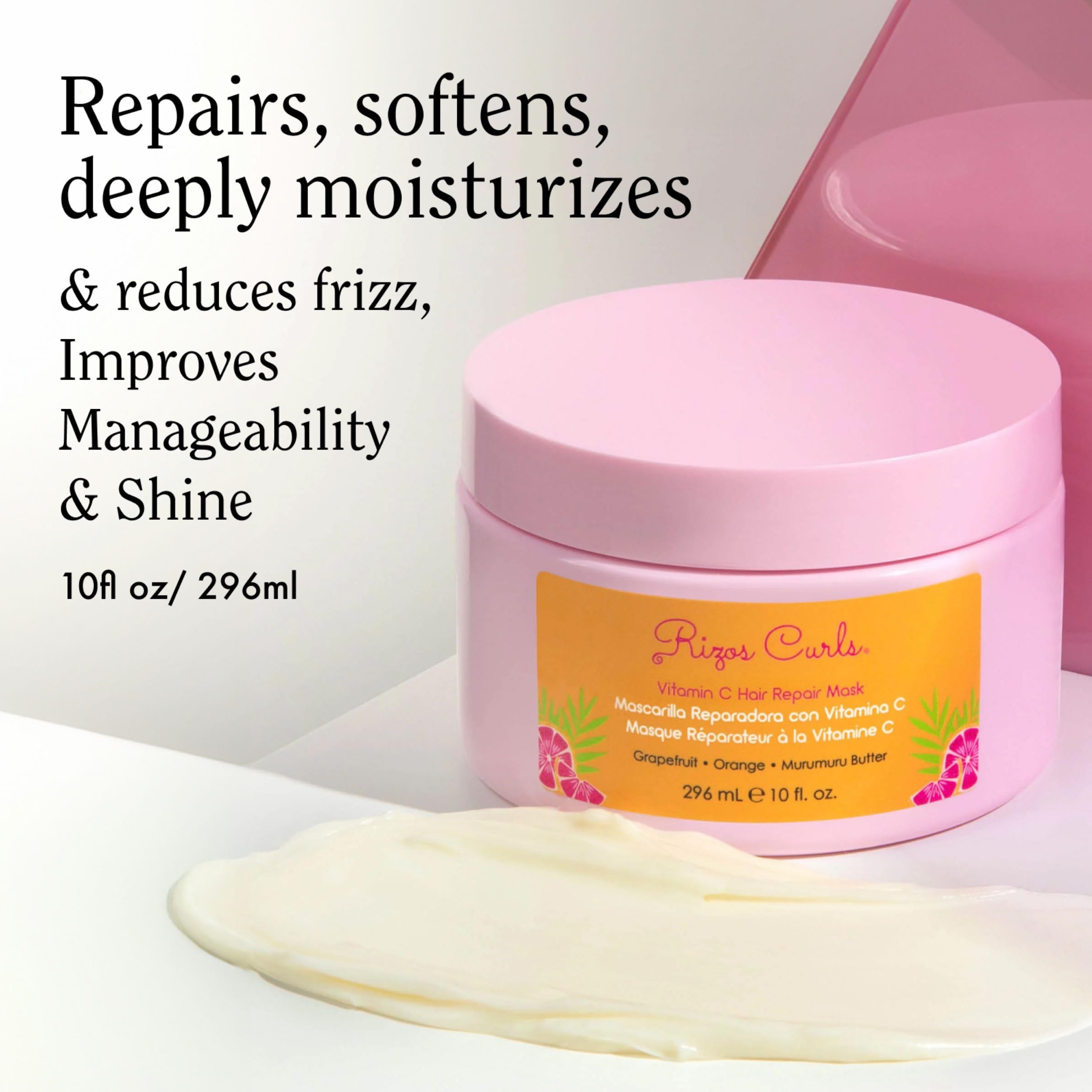 Rizos Curls Vitamin C Hair Repair Mask texture shot emphasizes slip and hydration.