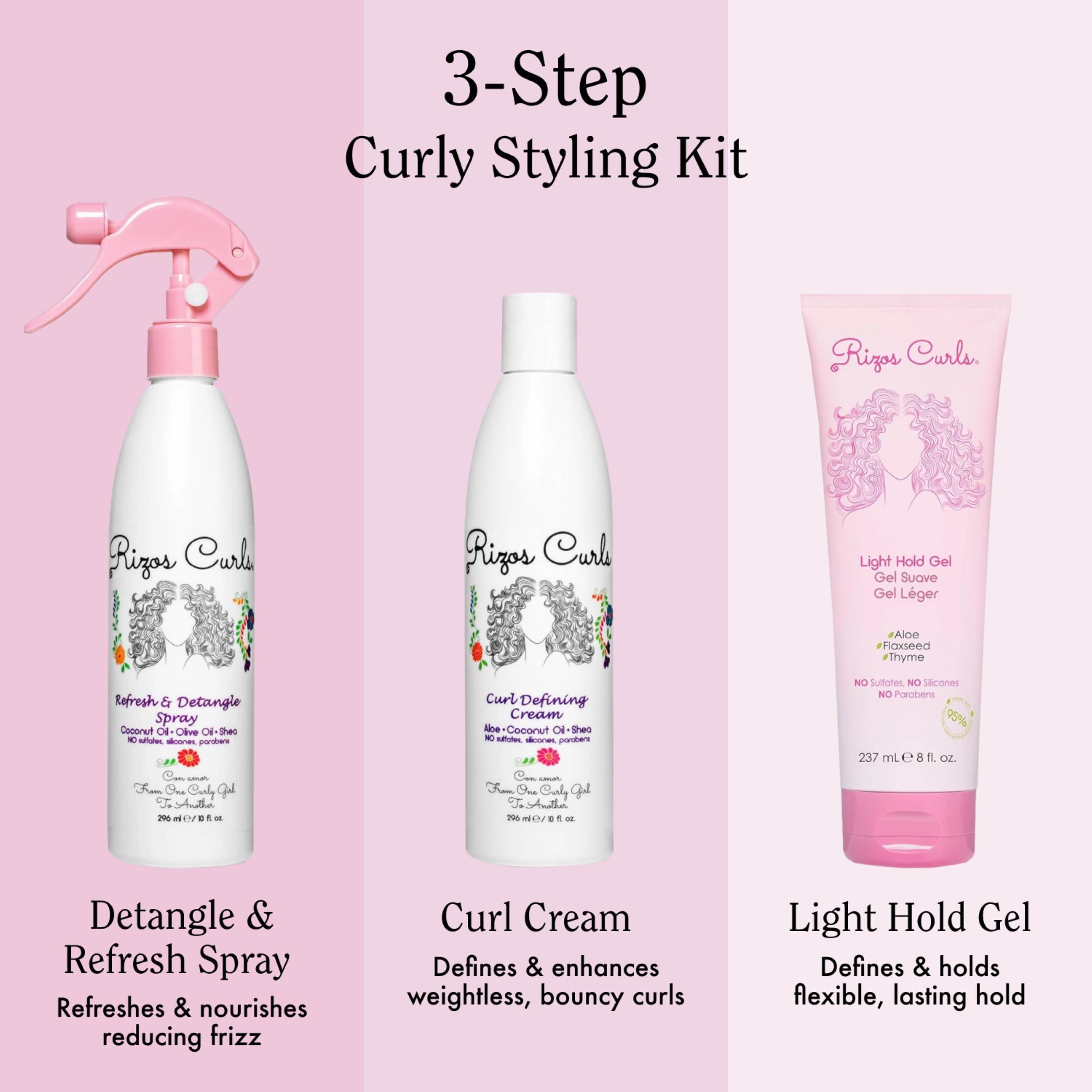 Rizos Curls Refresh & Detangle Spray demonstrates detangling between washes with a silky feel.