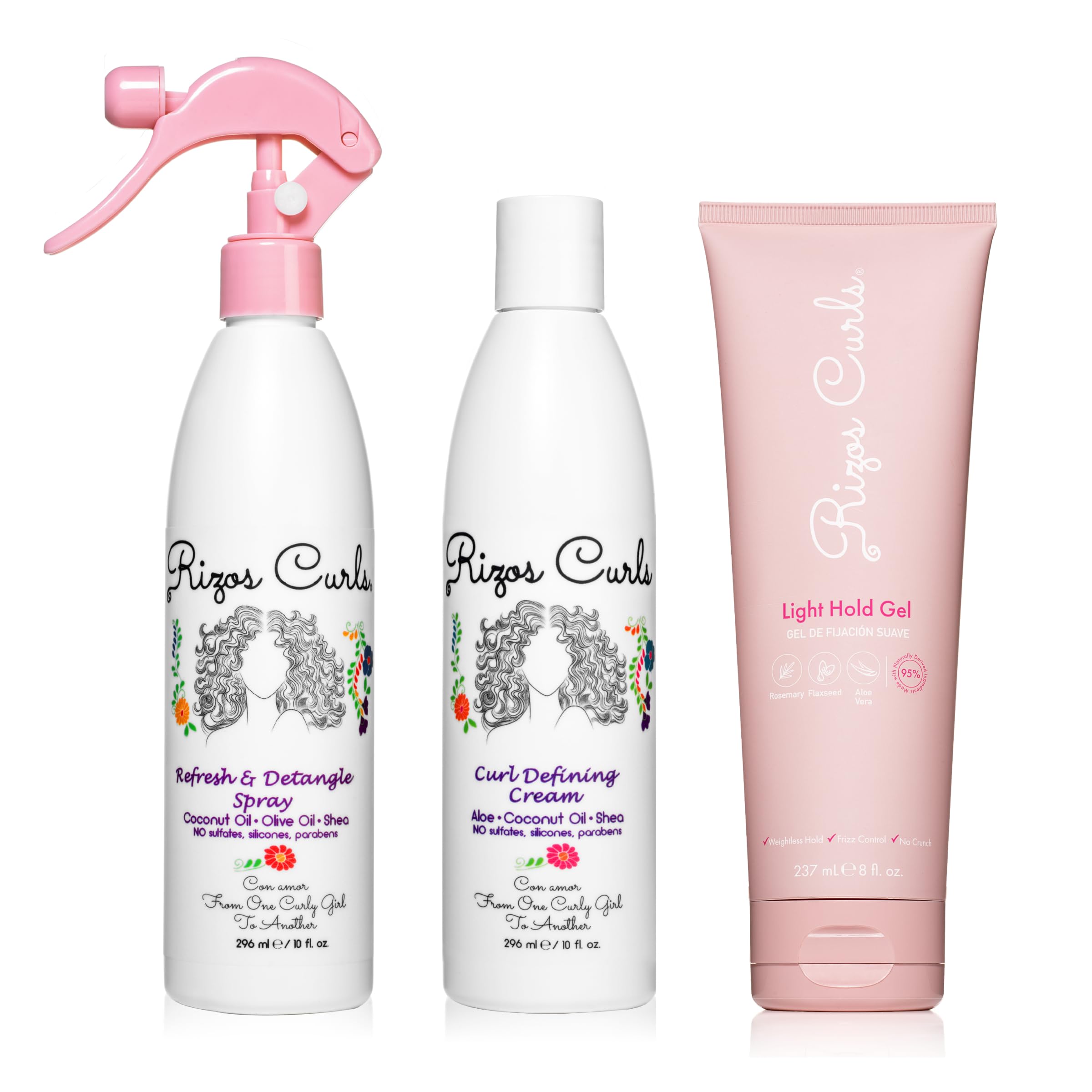 Rizos Curls Refresh & Detangle Spray bottle for lightweight moisture and quick curl refresh.