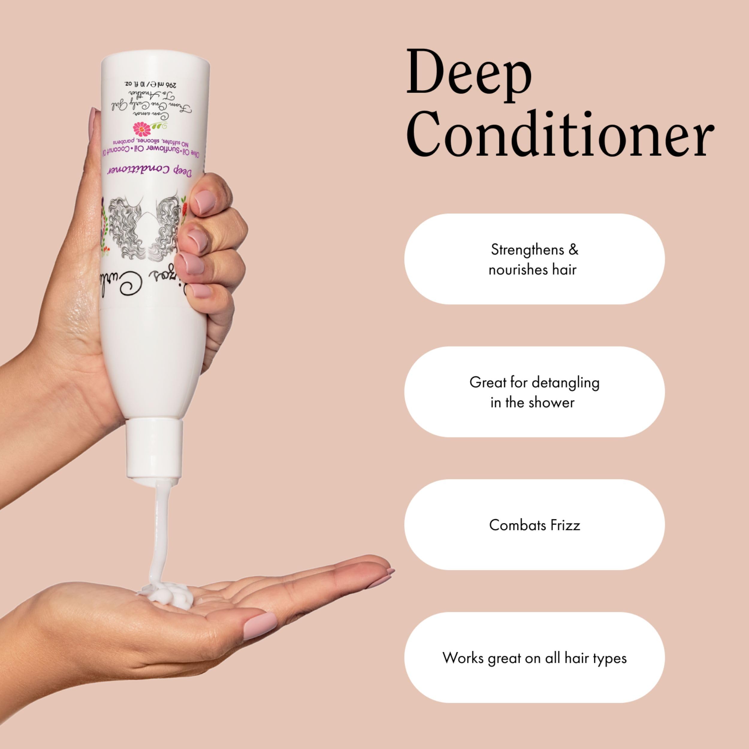 Rizos Curls Deep Conditioner texture being applied shows detangling benefits.