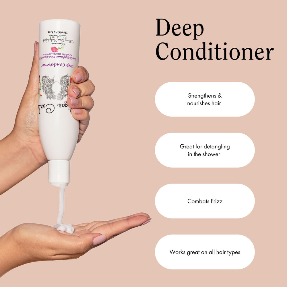 Rizos Curls Deep Conditioner texture being applied shows detangling benefits.