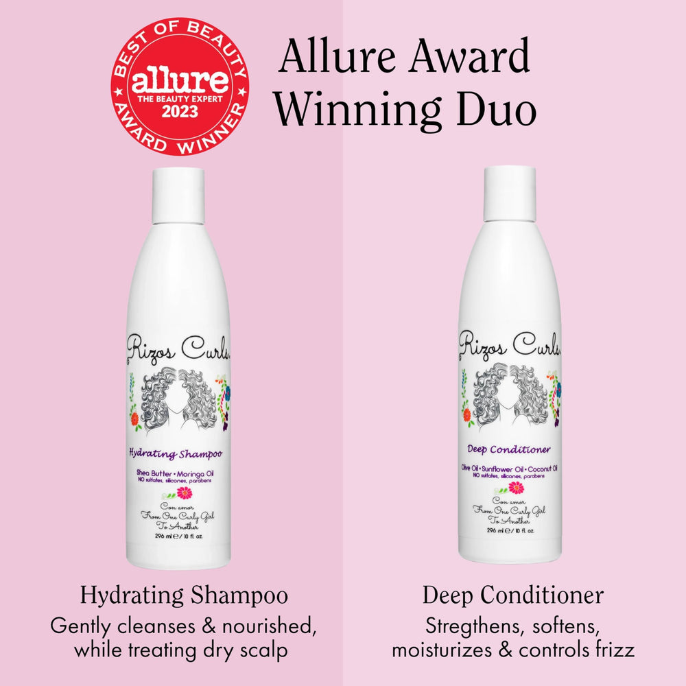 Rizos Curls Deep Conditioner tub open highlights nourishing detangling for easier styling.