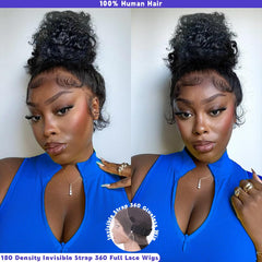 RJAOB Deep Wave 360 wig close-up reveals silky Brazilian virgin hair texture.