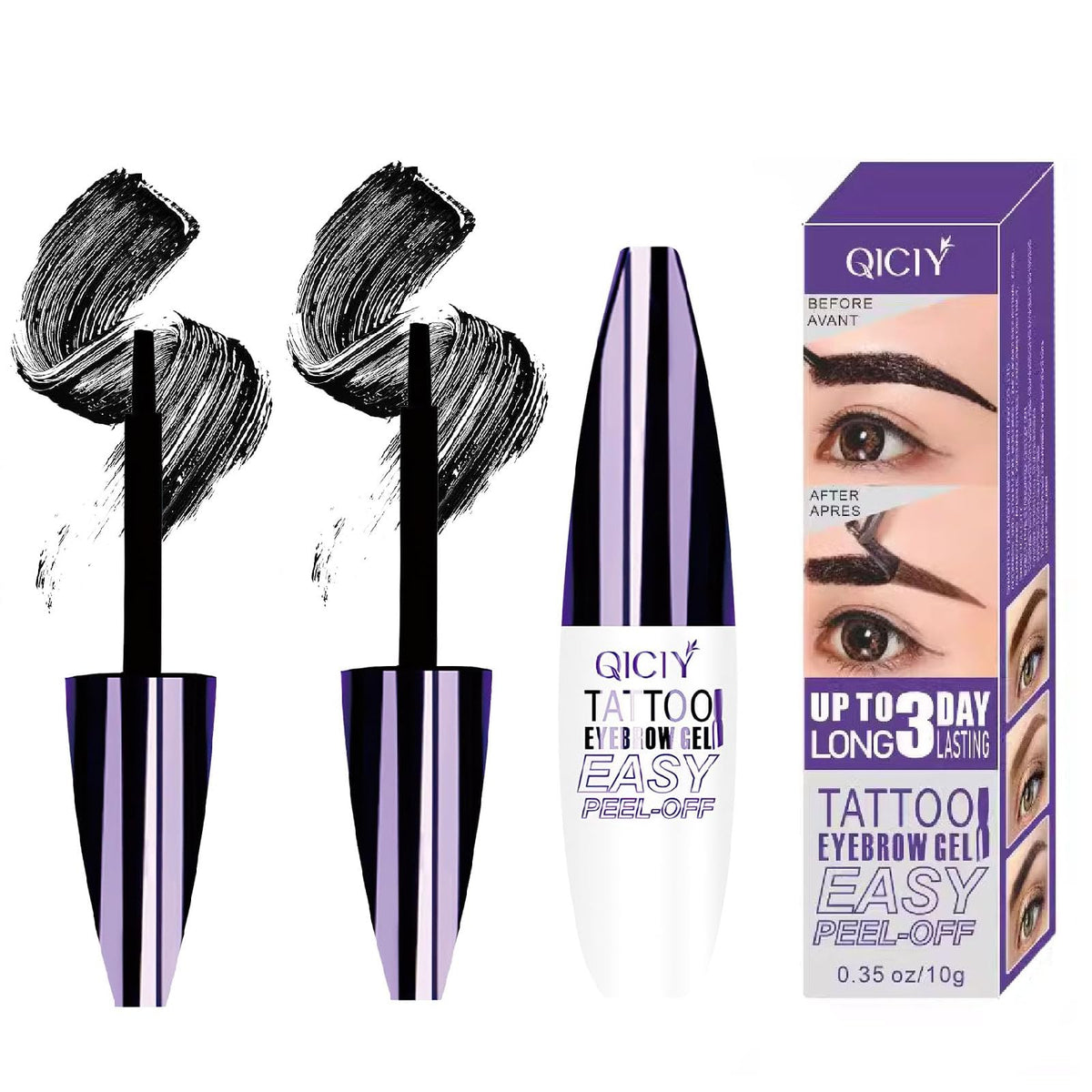 Rliolouo QICIY brow gel packaging for on-the-go makeup convenience.