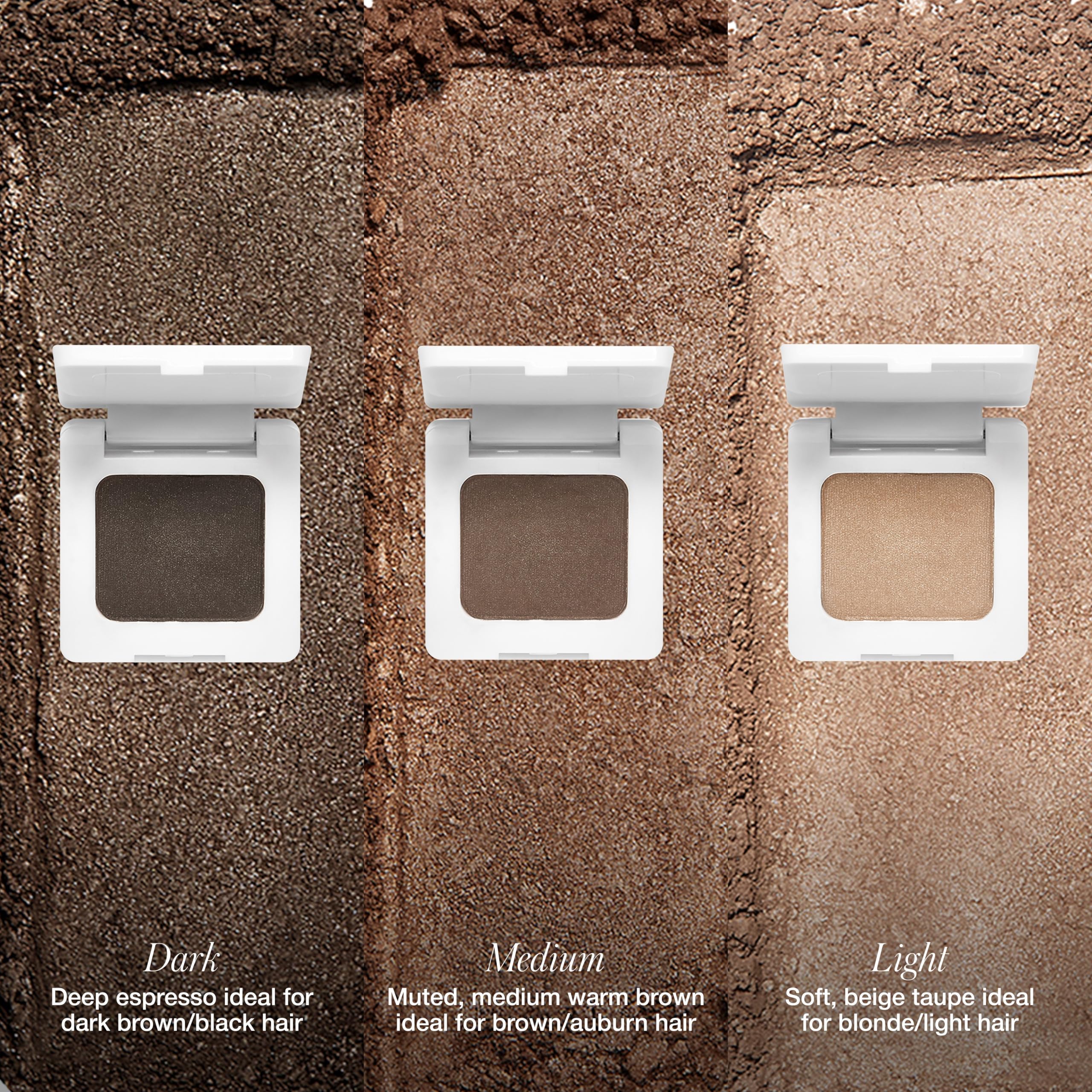 RMS Beauty Back2Brow shade-range close-up for matching hair color.