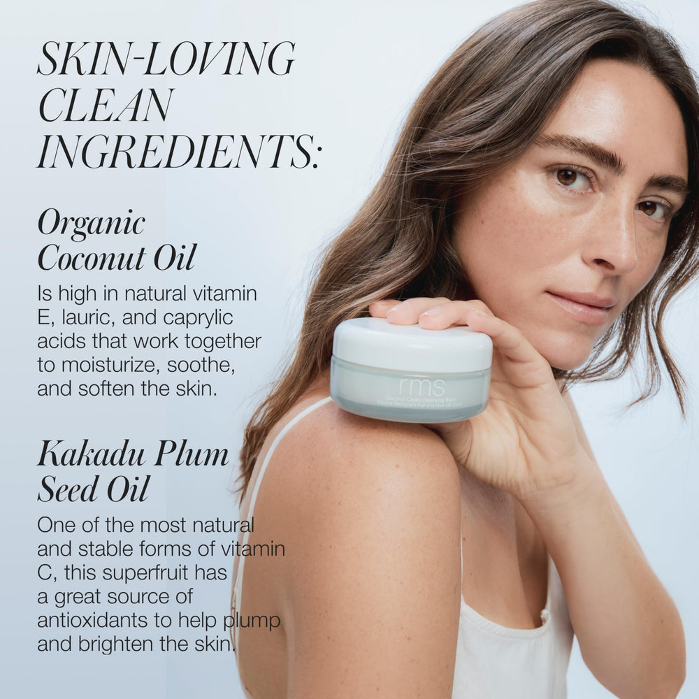 RMS Beauty Coconut Clean Cleansing Balm silky emollient texture softens skin without residue.
