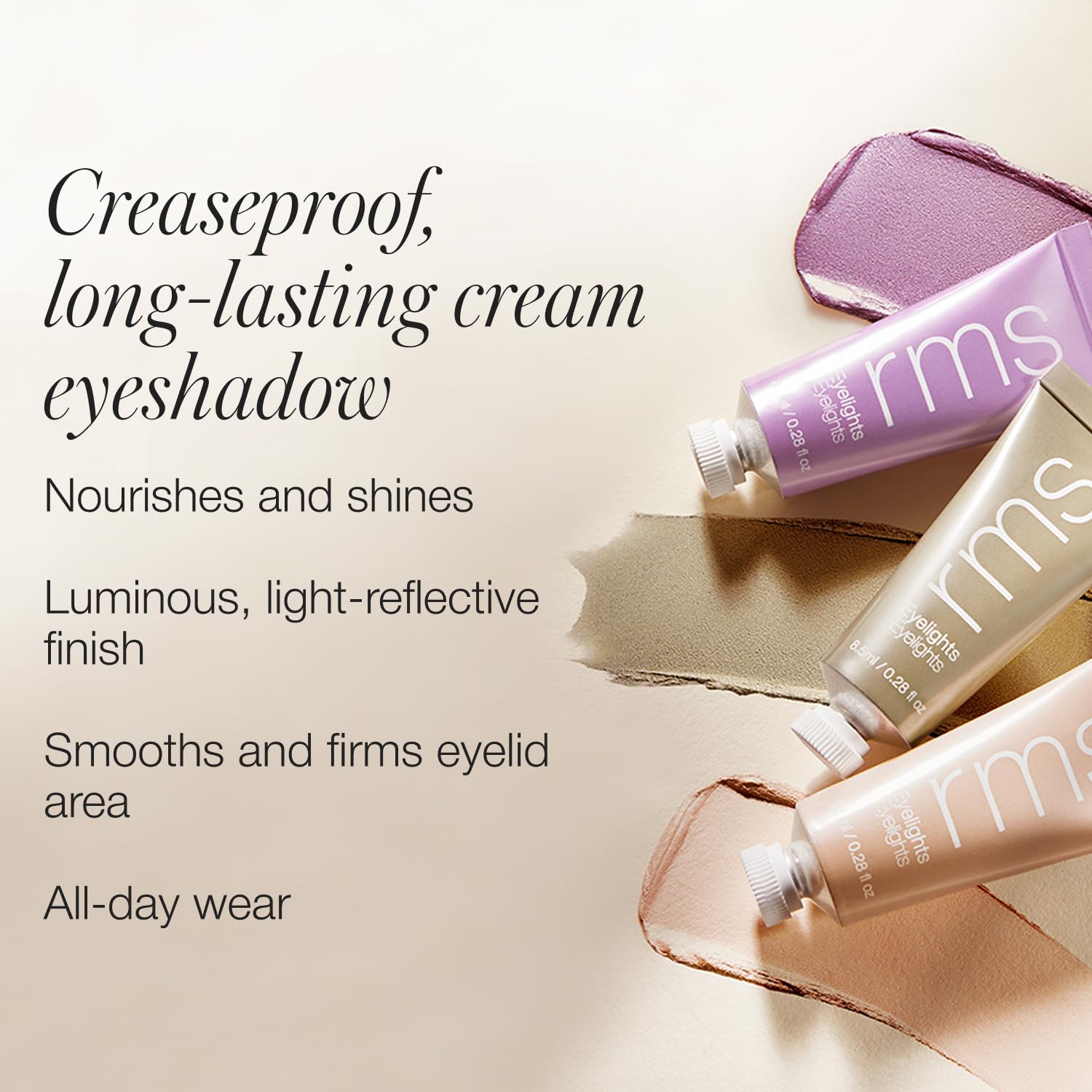 RMS Beauty Eyelights finger swirls demonstrate rich pigment blends softly