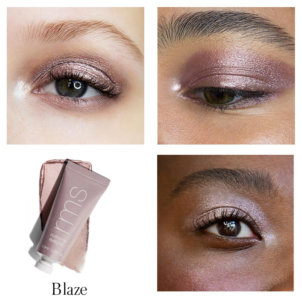 RMS Beauty Eyelights swatch in metallic rose highlights buildable shimmer