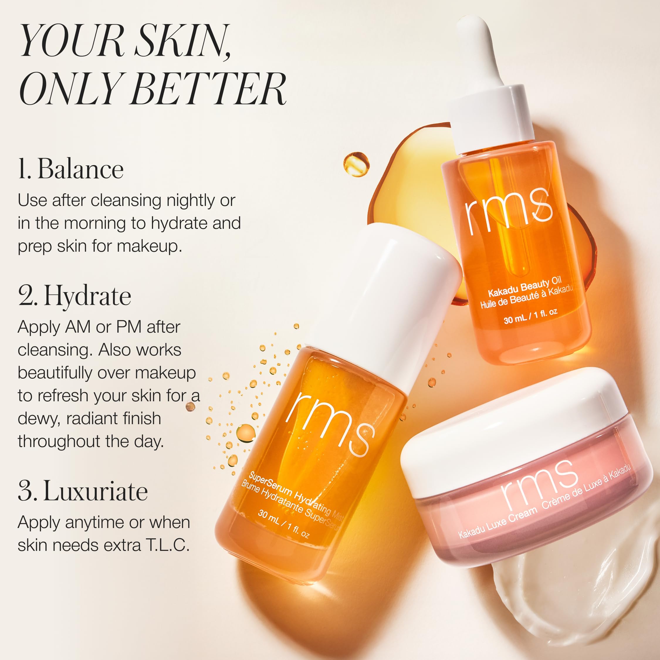 RMS Beauty Kakadu Beauty Oil night routine demonstrates soothing hydration for refreshed mornings