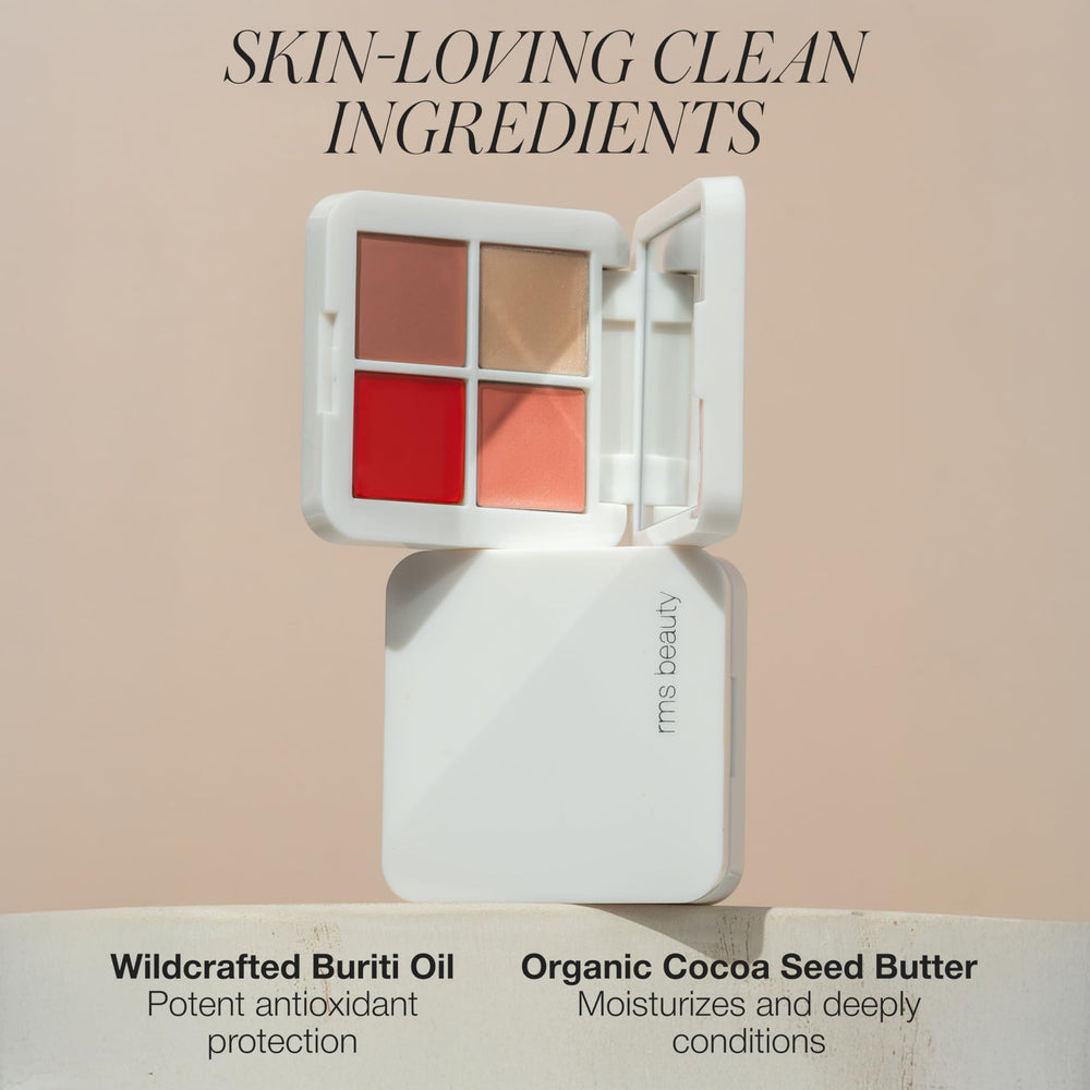 RMS Beauty Lip2Cheek Glow Quad luminescent finish using Champagne Rose Luminizer glow.