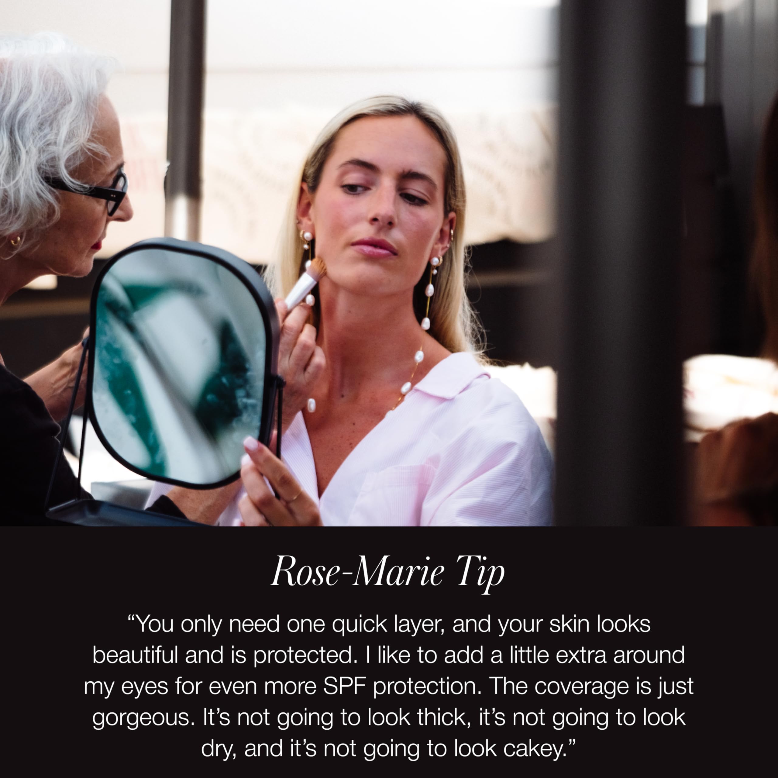 RMS Beauty Lip2Cheek Glow Quad on lips and cheeks for natural dewy radiance.