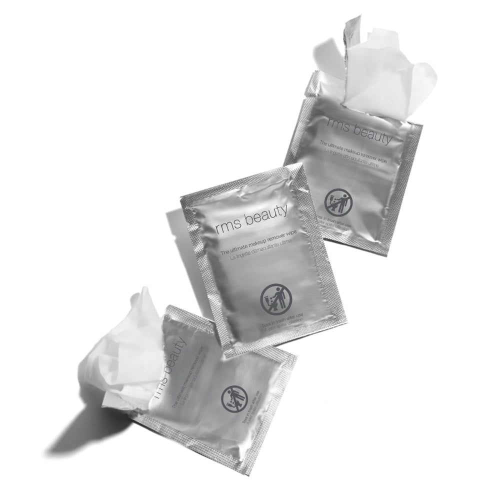 RMS Beauty makeup remover wipes eco-packaging highlight sustainable materials.