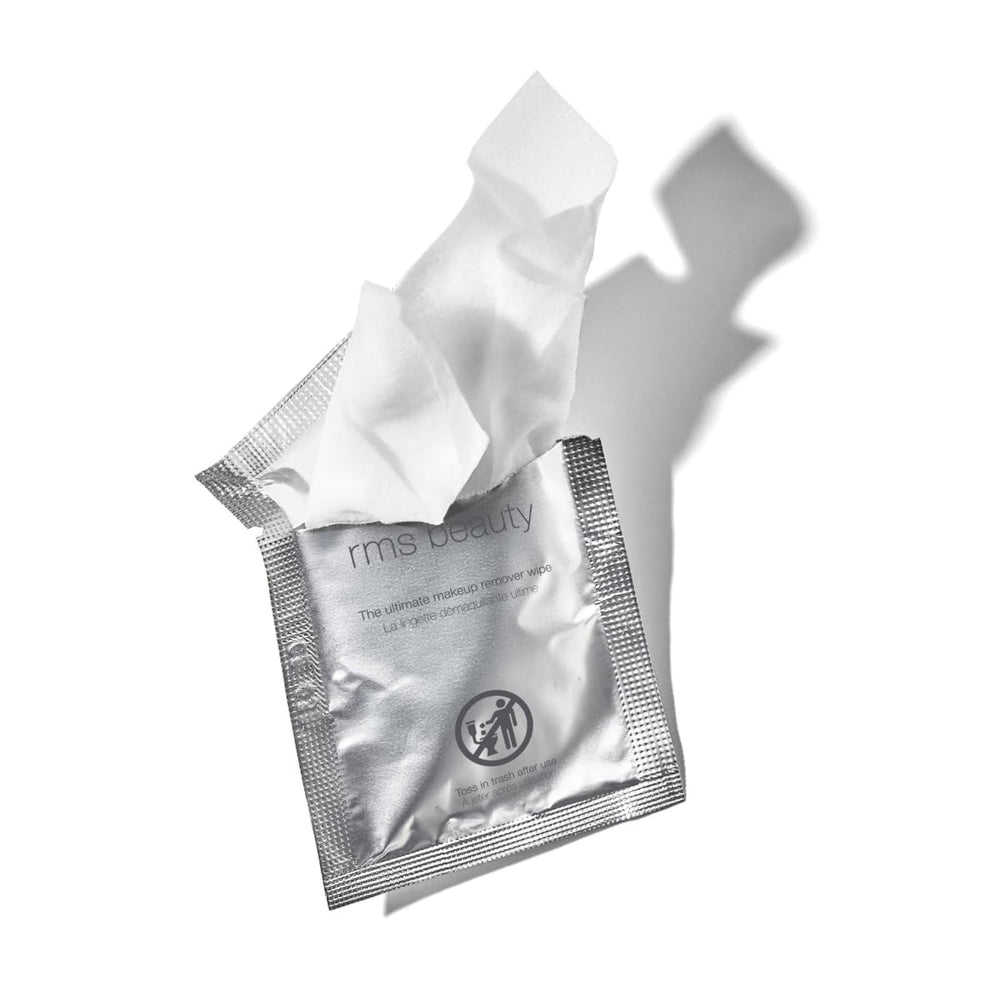 RMS Beauty makeup remover wipes eye area for gentle cleansing.