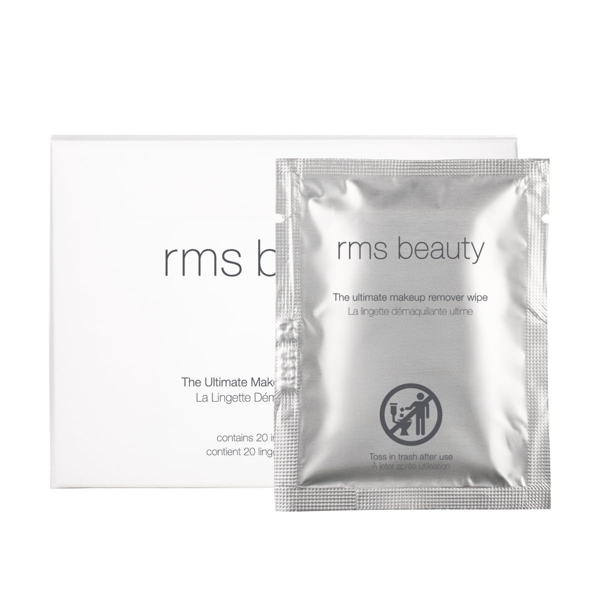 RMS Beauty makeup remover wipes pack for on-the-go cleansing during travel.