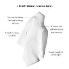 RMS Beauty makeup remover wipes on palm illustrate quick makeup removal without drying.