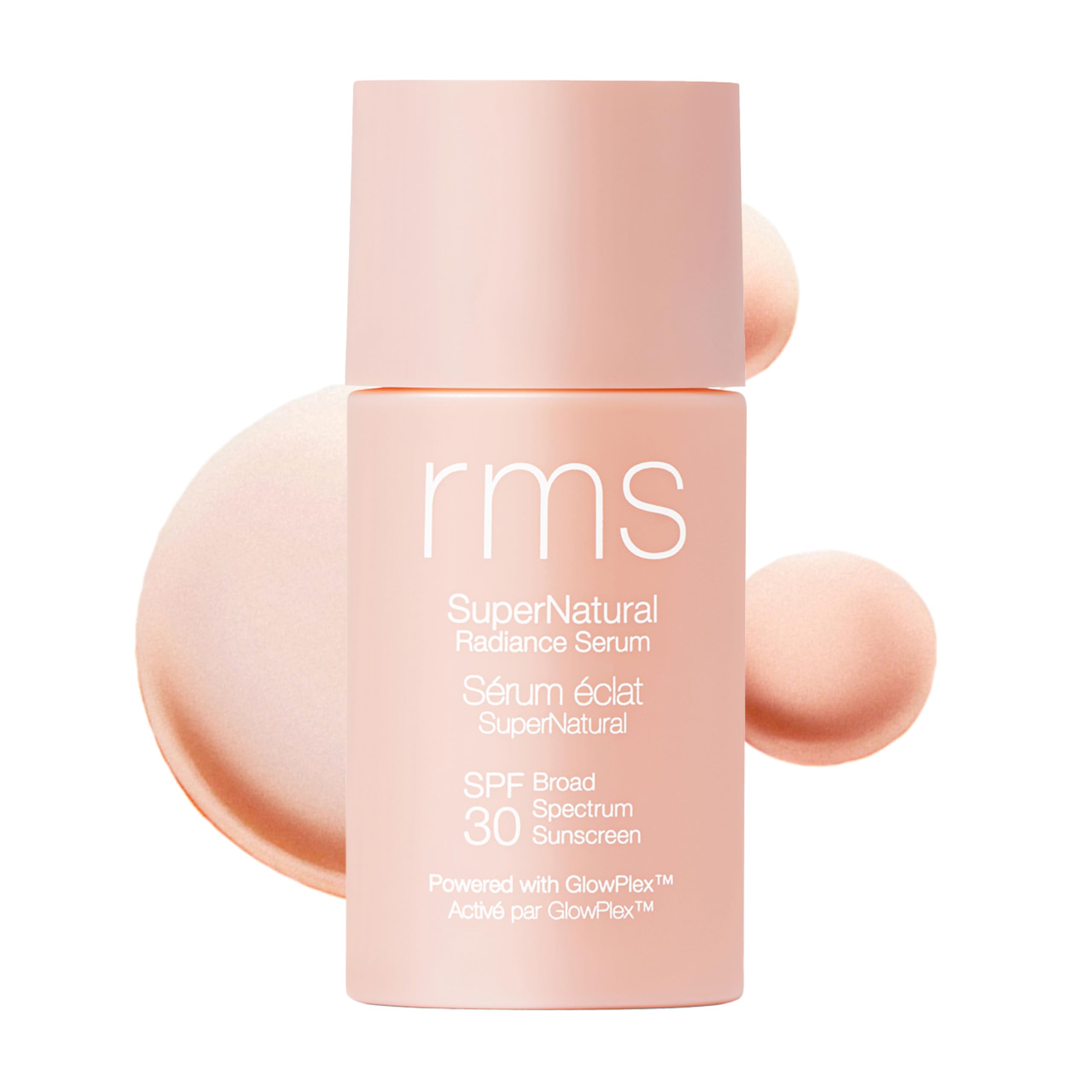 RMS Beauty Supernatural Radiance Serum SPF 30 bottle for daily protection and glow.