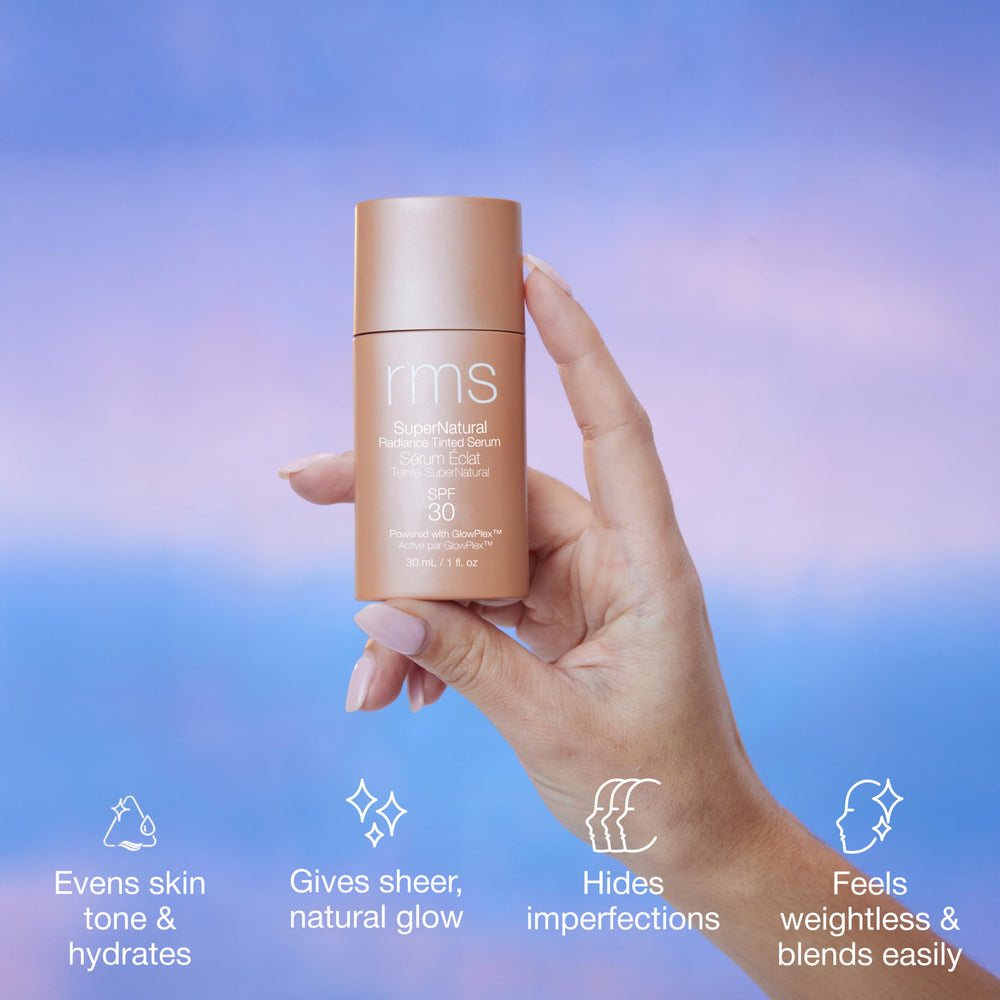 RMS Beauty Supernatural Radiance Serum SPF 30 under-makeup application demonstrates seamless layering