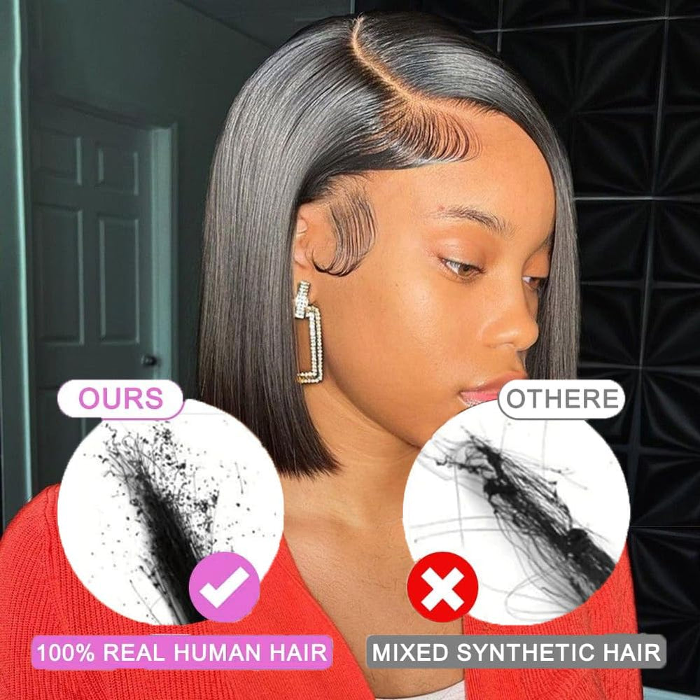Rnsnwiee natural hairline bob with baby hairs for realism