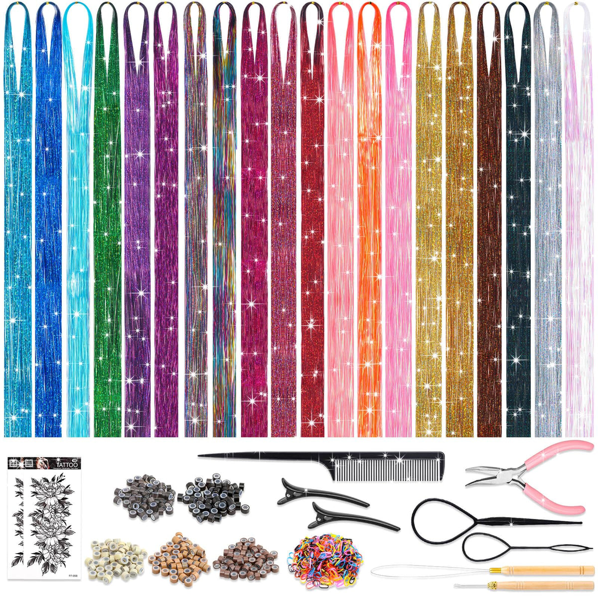 ROADPLUM Hair Tinsel Kit packaging showcases the full DIY-ready toolkit