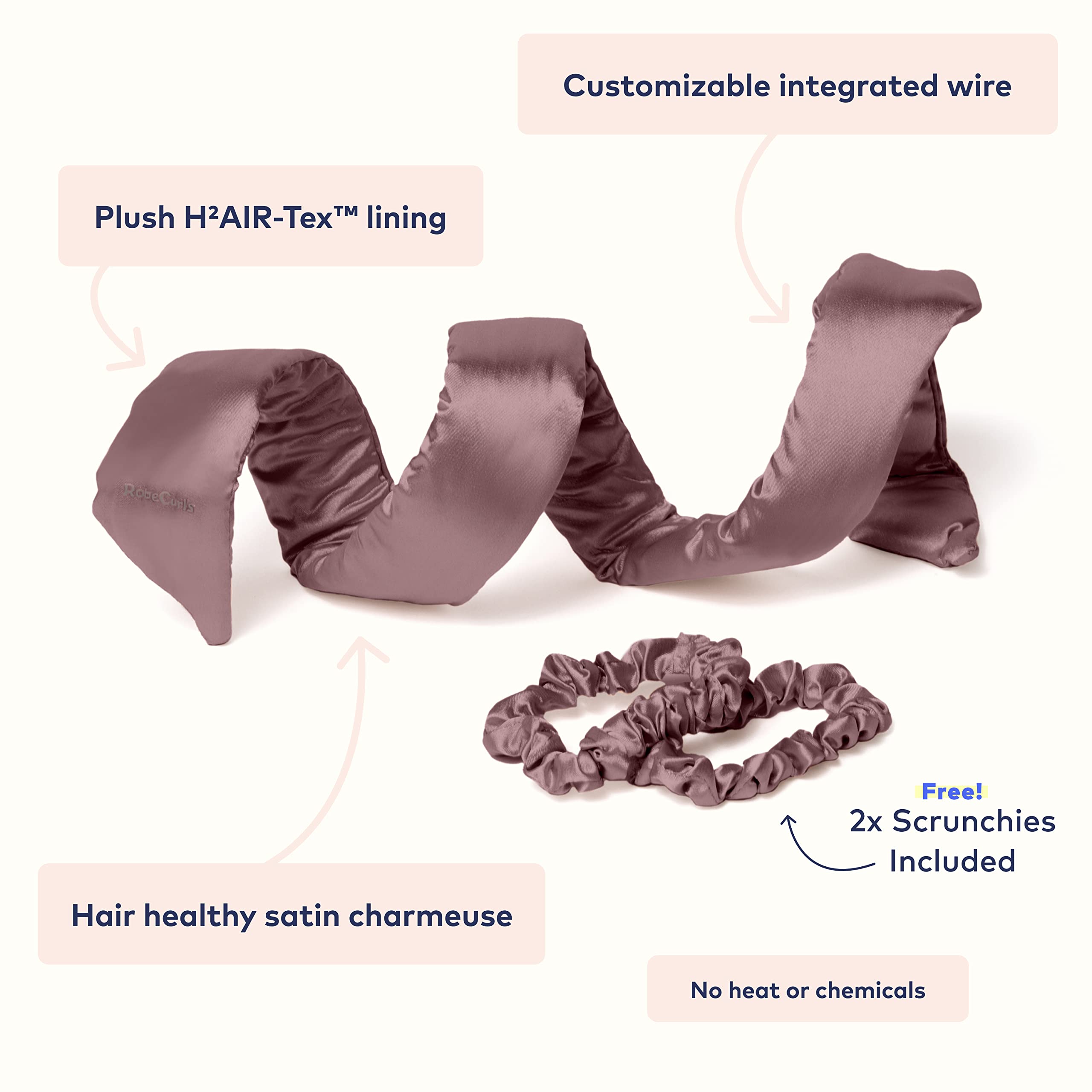 RobeCurls wire hold detail secures hair without pins for easy styling.