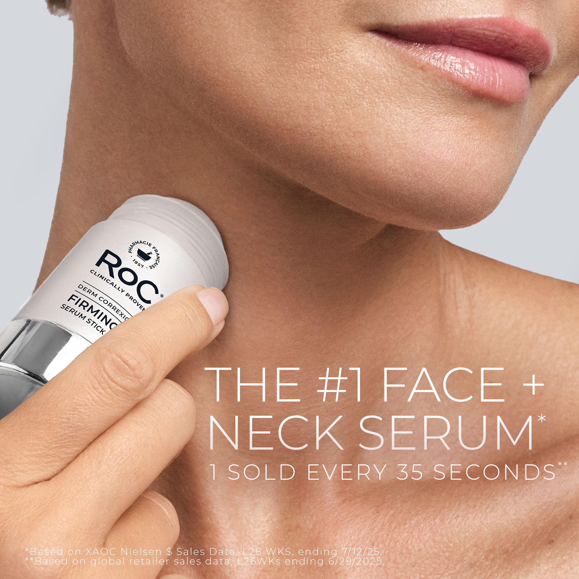 RoC firming stick with cap off and solid tip visible for precise mess-free application