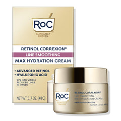 RoC Retinol Correxion Max hydration jar close-up shows oil-free daily moisturizer texture